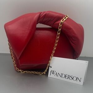 JW Anderson Red Leather Clutch with Gold Chain